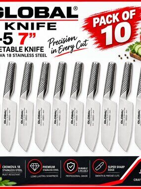 Global G5 7" Vegetable Knife Cromova 18 Stainless Steel – Pack of 10